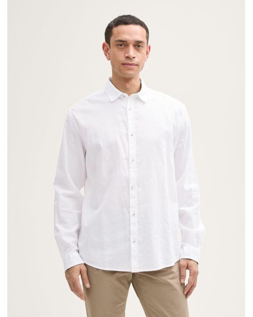 Tom Tailor Langarmhemd Regular Fit Hemd mit Leinenanteil in White für Herren