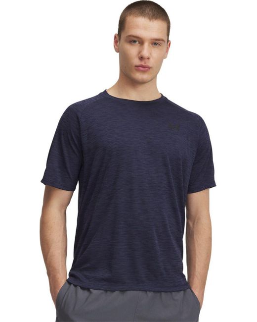 Under Armour ® Kurzarmshirt UA TECH TEXTURED SS DOWNPOUR GRAY in Blue für Herren