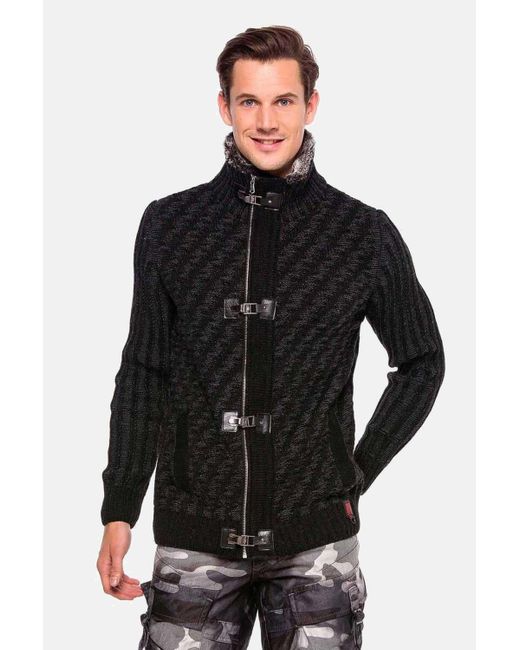 Cipo & Baxx Strickpullover Pullover mit Verschlussschnalle, CP213 in Black für Herren