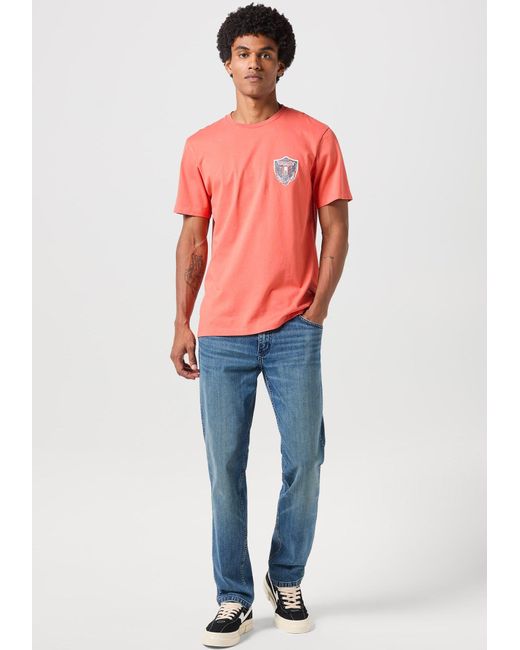 Wrangler T-Shirt AMERICANA mit Markenlabel auf der Brust in Orange für Herren