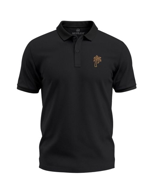 Neverless Poloshirt Grafik Palme – Kurzarm Polohemd Sommer mit Print in Black für Herren