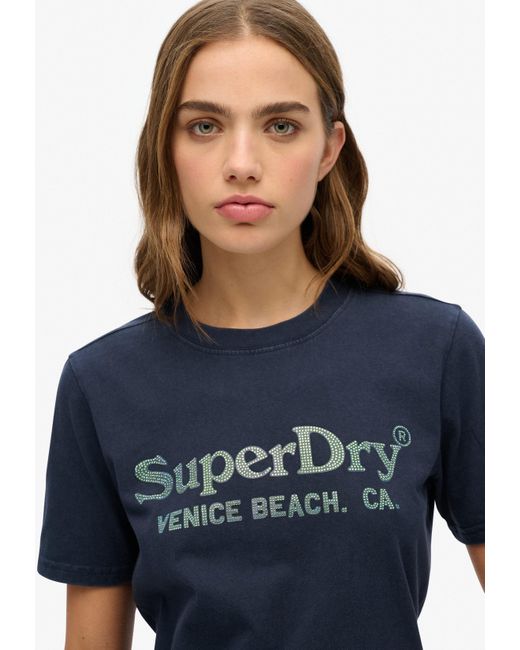 Superdry Blue Kurzarmshirt VENUE METALLIC RELAXED TEE