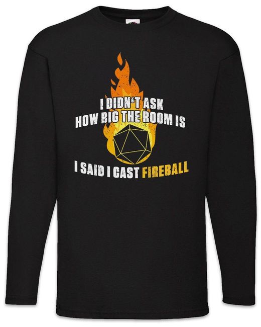 Urban Backwoods Langarmshirt RPG Fireball Langarm T-Shirt Role Play Playing Game Pen Paper Retro in Black für Herren