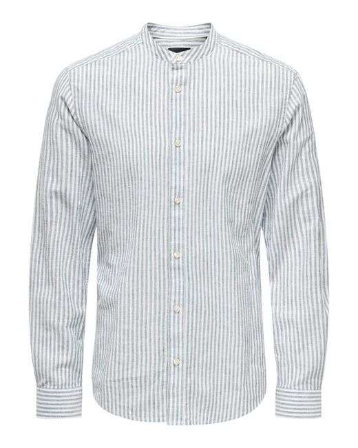Only & Sons Langarmhemd Leichtes Leinen Hemd Langarm Slim Fit 7562 in Grün in White für Herren