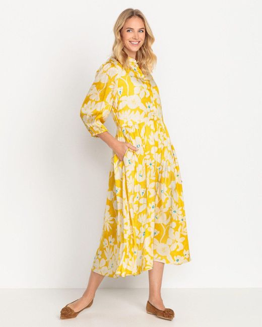 Reitmayer Yellow Midikleid Blumen-Kleid mit Stehkragen