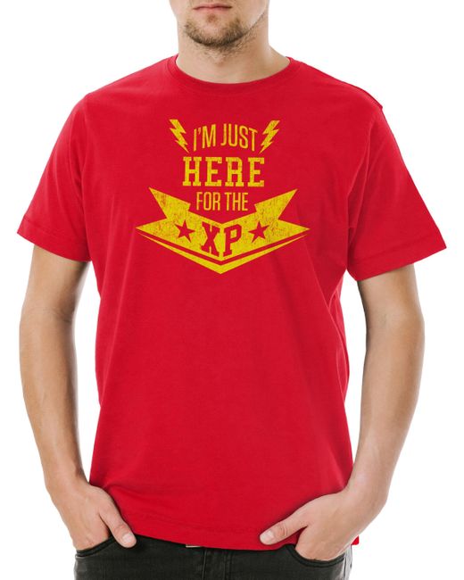 Urban Backwoods Print- I'm Just Here For The Xp T-Shirt . Exp Experience Points in Red für Herren