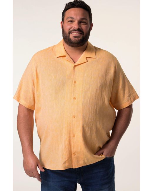 Men Plus Plus Kurzarmhemd Men+ Leinenmix-Hemd Halbarm Cubakragen Cuba Fit in Black für Herren