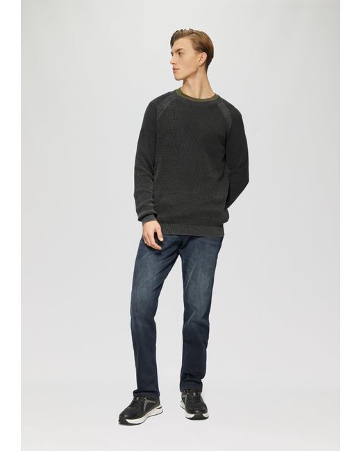 QS Gewaschener Strickpullover mit Struktur in Gray für Herren
