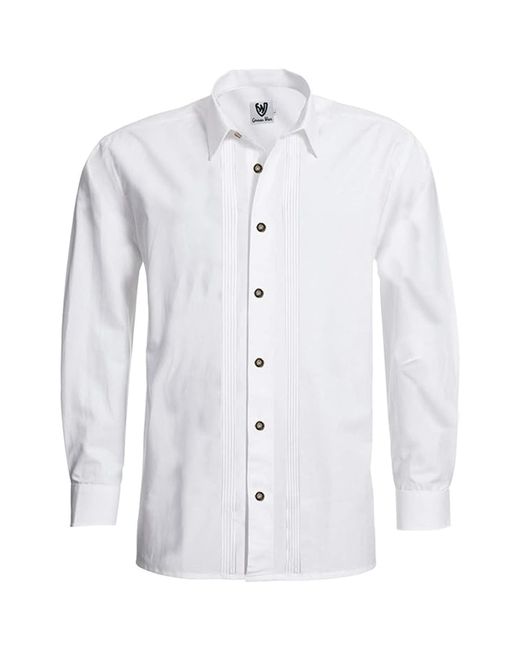 German Wear GW1264-L-Kentkragen Trachtenhemd Businesshemd 2x5 Biesen Hemd Langarm Baumwolle in White für Herren