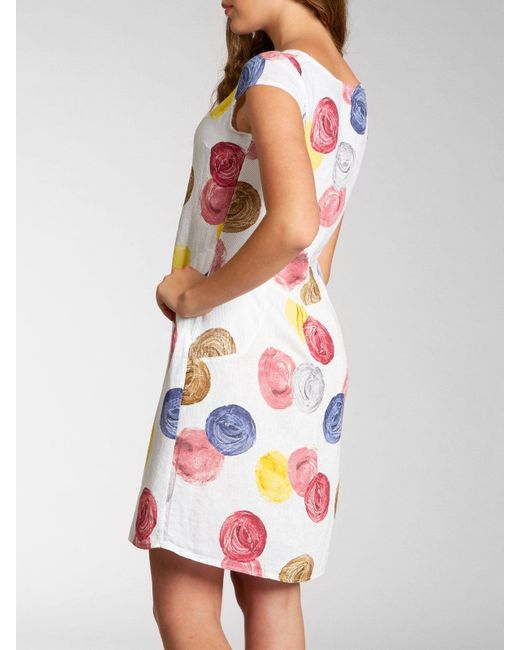 Caspar White Sommerkleid SKL033 leichtes knielanges Sommer Leinenkleid mit Punkte Print Luftig leicht