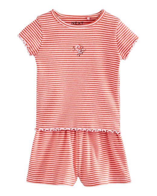Next Pink Shirt & Geripptes Oberteil und Shorts, 2er-Pack (4-tlg)