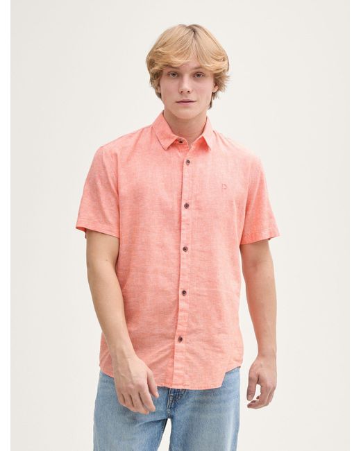 Tom Tailor Regular Fit Kurzarmhemd mit Leinenanteil in Pink für Herren