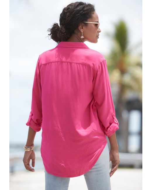 vivance active Pink Hemdbluse aus softer Lyocellqualität, luftige bluse, casual-chic