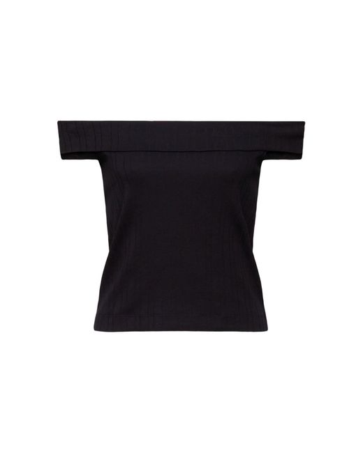 Esprit Black Geripptes, schulterfreies T-Shirt (1-tlg)