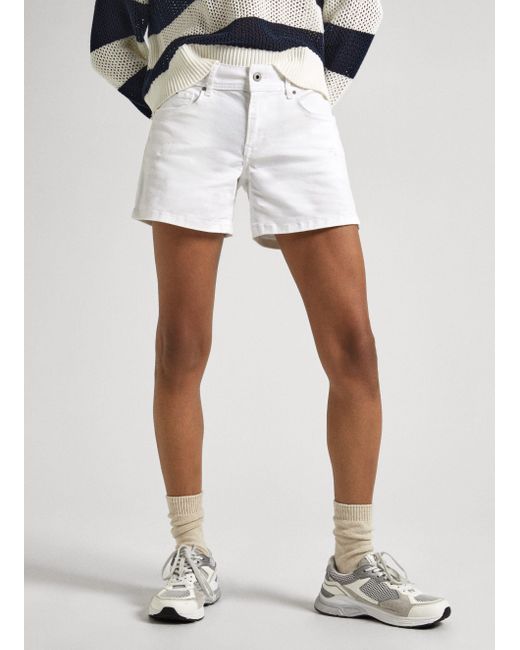 Pepe Jeans White Jeansshorts mit Umschlagsaum