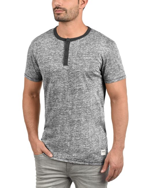 Solid Rundhalsshirt SDTelia Kurzarmshirt mit Knopfleiste in Gray für Herren