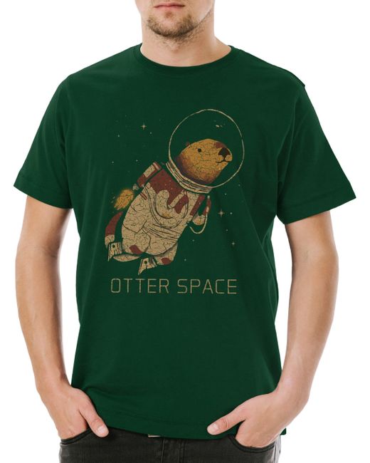 Urban Backwoods Print-Shirt Otter Space T-Shirt Wildlife lontra nutria Fischotter Geek Nerd in Green für Herren