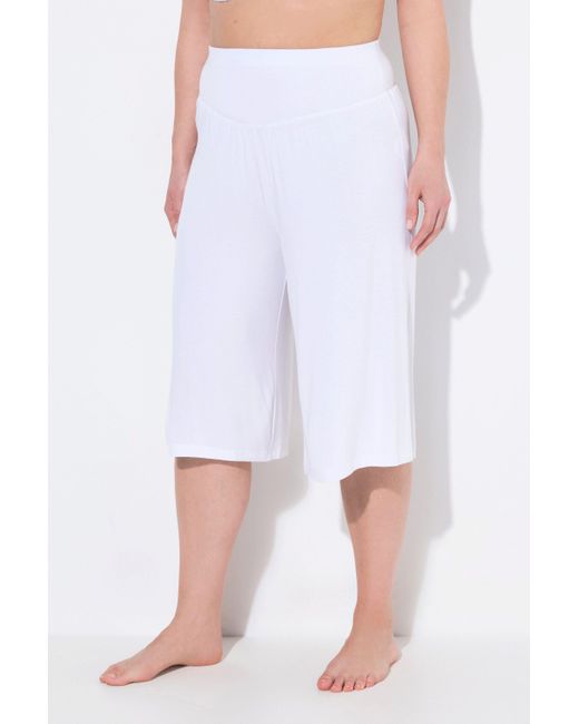 Ulla Popken White Shorts Bermuda weites gerades Bein Elastikbund