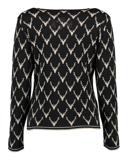 OS-Trachten Black Strickjacke Ewipe Tailliert, lang geschnitten, Rundhals, Allover-Stick, Metallknöpfe