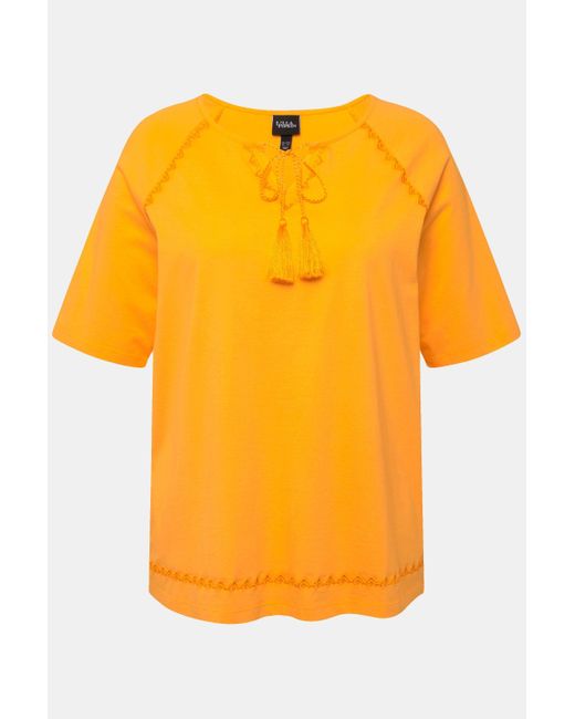 Ulla Popken Orange Druckbluse Jersey- Stickerei Tunika-Ausschnitt Halbarm