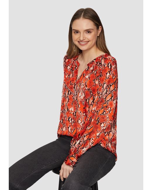 S.oliver Red Langarmbluse Satinbluse im Relaxed Fit Raffung