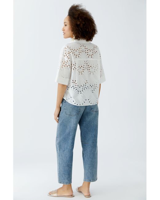 Ouí White Tunika Bluse aus Lochspitze