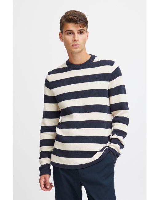 Casual Friday CFKarl striped crew neck knit basic Strickpullover mit Struktur in White für Herren