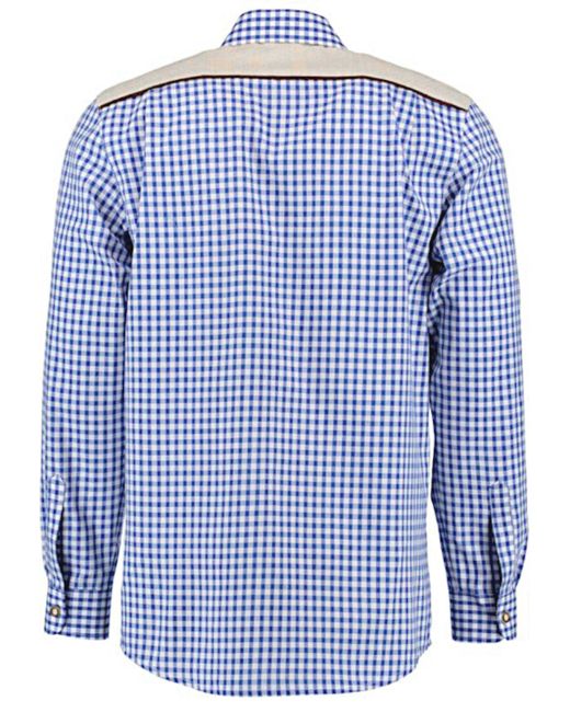 ORBIS Trachtenhemd TH-0215 Stickerei Krempelarm Kentkragen, Regular Fit-bequemer gerader Schnitt in Blue für Herren