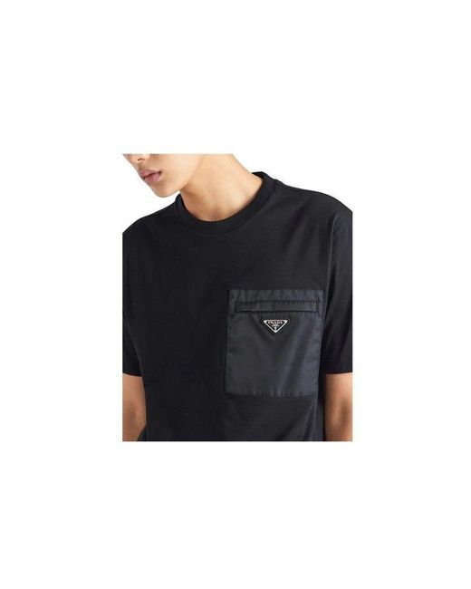 Prada Print- Black Re-Nylon and jersey T-shirt für Herren