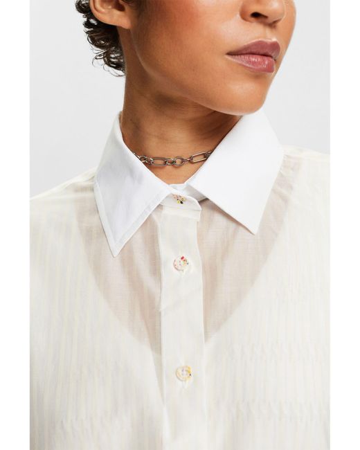 Esprit White Langarmbluse Transparentes Button-Down-Hemd mit Streifen