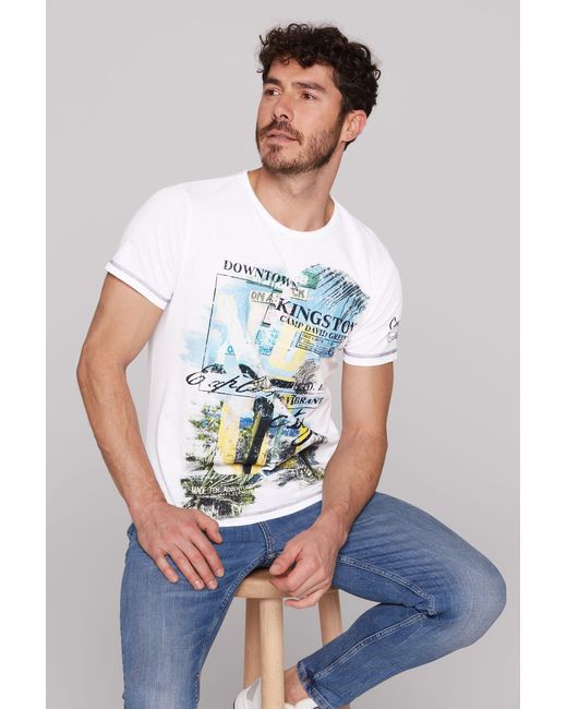 Camp David Rundhalsshirt mit offener Kante am Ausschnitt in White für Herren