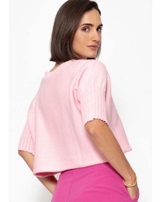 SassyClassy Pink Strickpullover Kurzarm Strickpullover