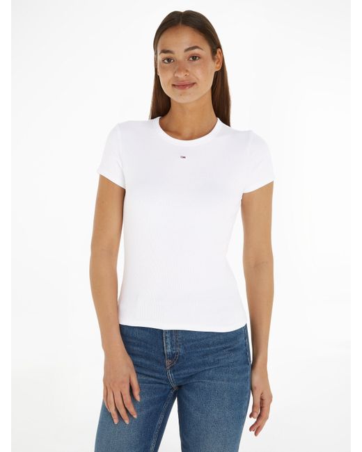 Tommy Hilfiger White T-Shirt Slim Essential Rib Große Größen