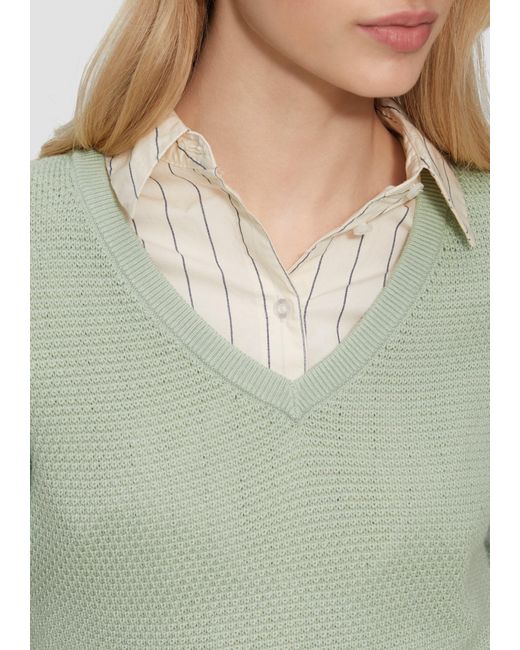 QS Green Strickpullover Pullover mit Strukturmuster und V-Ausschnitt