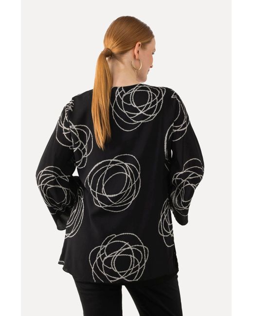 Ulla Popken Black Druckbluse Shirtbluse doppellagig Scribbles V-Ausschnitt