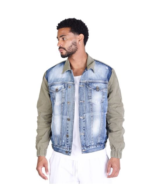 KINGZ Lässige Jeansjacke mit Blau S Totenkopf Bestickung in Gray für Herren