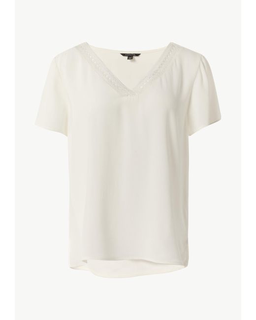 Comma, White Kurzarmbluse Loose-Fit-Shirt aus Crêpe mit Spitzen-Detail Spitze
