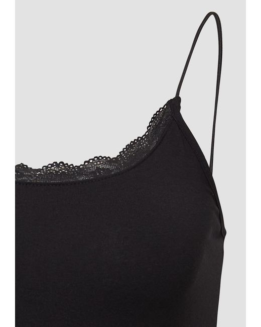 QS Black Shirttop Spaghettiträgertop mit Spitzendetail Paspel