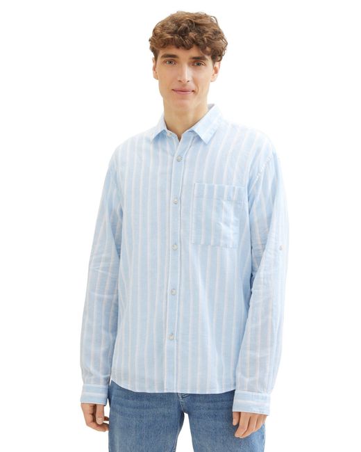 Tom Tailor Langarmhemd relaxed cotton linen shirt in Blue für Herren