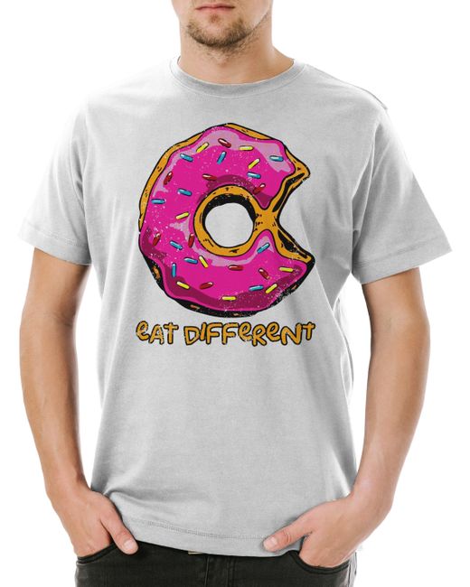 Urban Backwoods Print- Eat Different II T-Shirt Donut Fun Computer Think Anders Denken in Gray für Herren