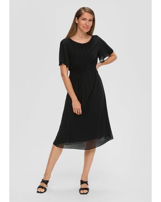 S.oliver Black Minikleid Chiffon-Kleid mit elastischem Bund Raffung