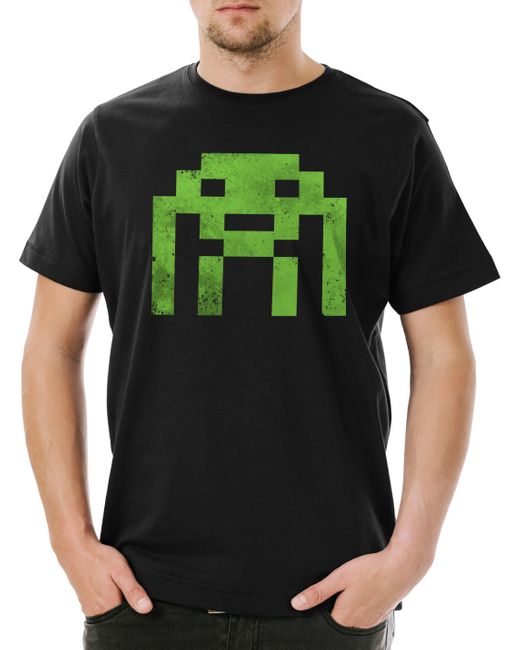 Urban Backwoods Print- Alien Invader T-Shirt Retro Gaming Gamer Nerd Big Geek Freak VG in Green für Herren