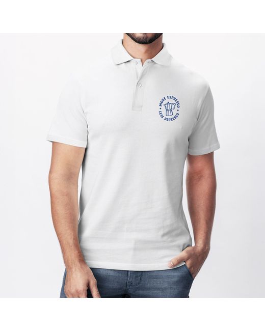 Neverless Poloshirt More Espresso Less Depresso Aufdruck – Kurzarm Polo mit Print in White für Herren