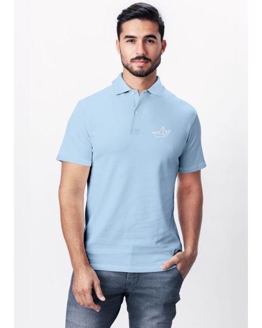 Neverless Poloshirt Maritimes Minimal-Design– Kurzarm Polo mit Print in Blue für Herren