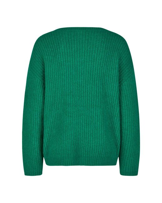MARC AUREL Green Kapuzenpullover V-Ausschnitt-Pullover mit Rippenstruktur