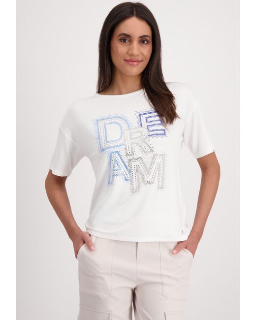 Monari White Rundhalsshirt mit Buchstabendruck und Glitzersteinchen