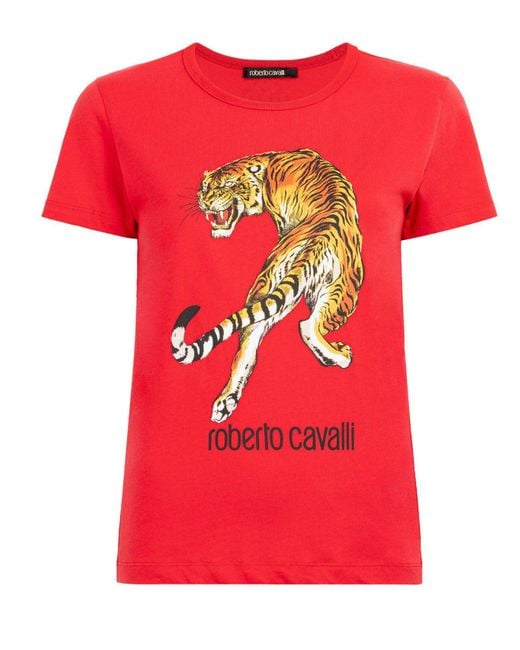 Roberto Cavalli Red Shirt RC TIGER PRINT LOGO ROT