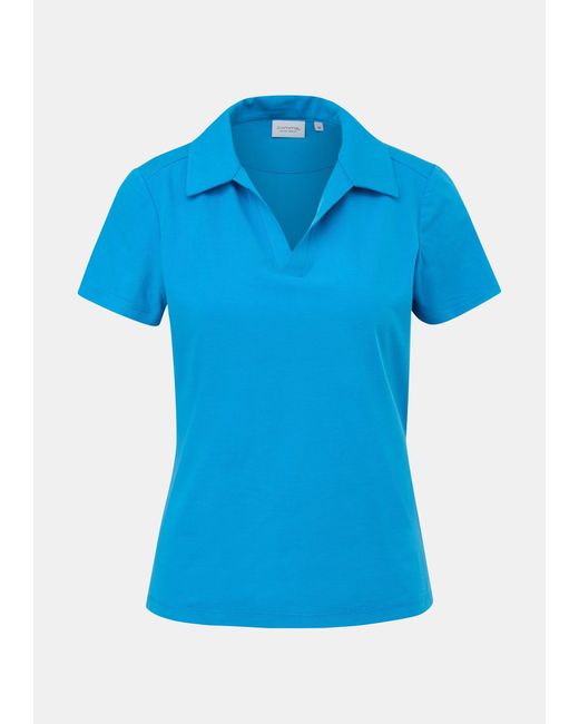 comma casual identity Blue Kurzarmshirt Jerseyshirt mit Polokragen Logo, Stickerei