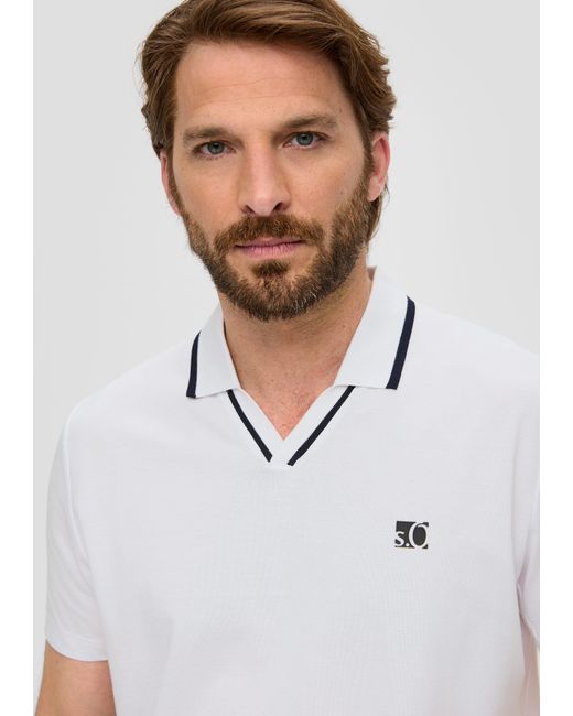 S.oliver Kurzarmshirt Poloshirt aus Baumwollmix mit Logo-Detail Rippblende in White für Herren