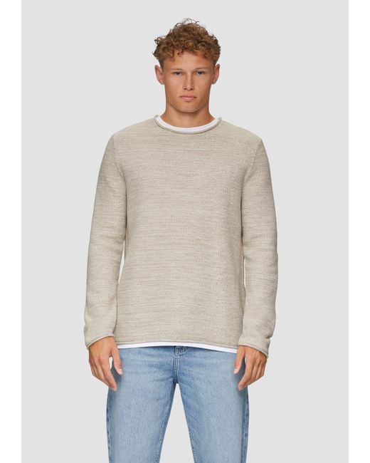 QS Melierter Strickpullover mit Layering-Detail Rollsaumblende in Natural für Herren